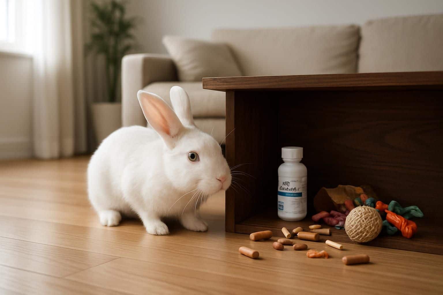 découvrez l'aventure surprenante de mon lapin en vadrouille dans le salon et ce que le vétérinaire a trouvé derrière le meuble, un secret que j'aurais dû cacher pour sa sécurité.